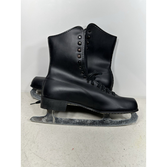 vintage ICE SKATES black leather mens TEMPERED SABRE HARDENED 10,5